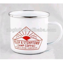white decals enamel coating water cup & metel enamel mugs good quality mug with pe lid